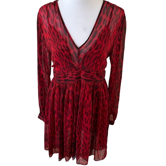 Michael Kors Women’s Long Sleeves V-Neck Dress Red/Black Size 6